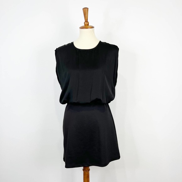 Topshop Dresses & Skirts - Topshop black mini dress chiffon top open back size 8
